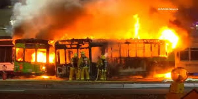 10 Buses Burn Fire Breaks
